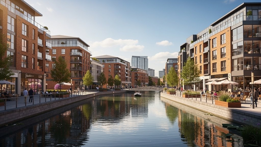 Birmingham canal area Brindleyplace showing residential and commercial property development