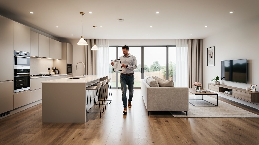 Interior of a new build property in Birmingham being inspected during a snagging survey by Birmingham Surveyors UK