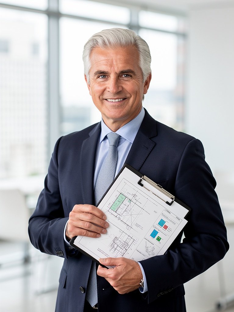 James Whitfield, Principal Chartered Building Surveyor at Birmingham Surveyors UK, smiling in office